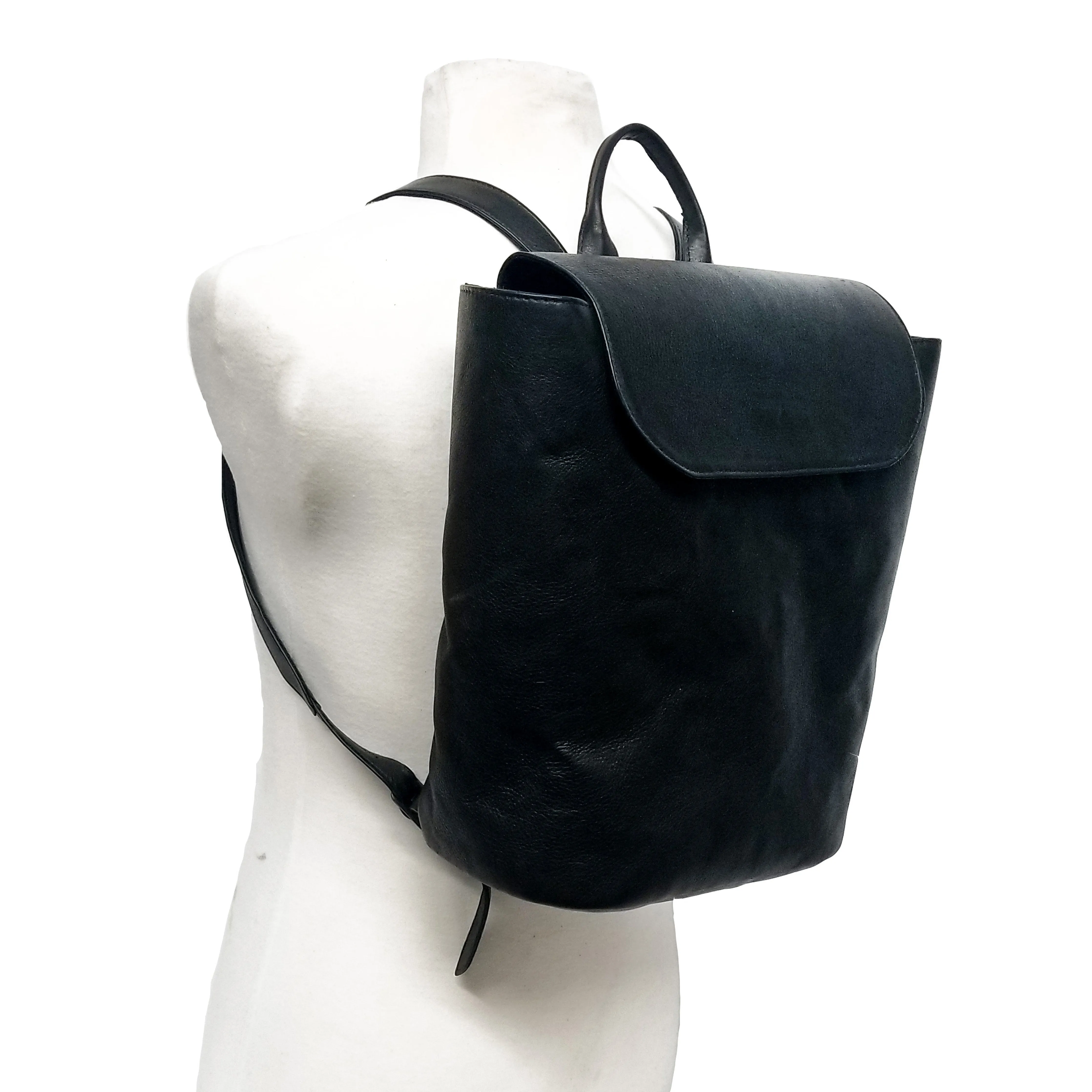 Unisex Black Genuine Leather Backpack