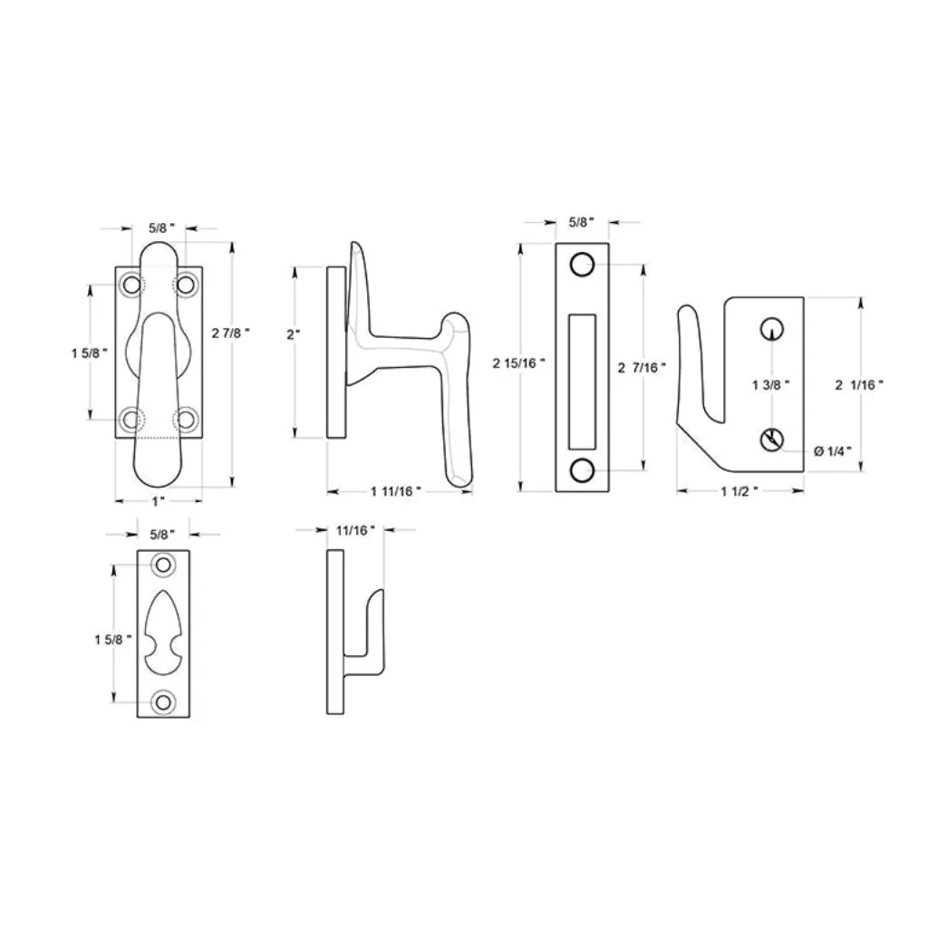 Universal Casement Fastener Medium Window Lock - Window Mount - 3" Brass/Oil Rubbed Bronze