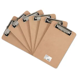Universal® Hardboard Clipboard with Low-Profile Clip, 0.5" Clip Capacity, Holds 5 x 8 Sheets, Brown, 6/Pack