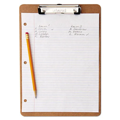 Universal® Hardboard Clipboard with Low-Profile Clip, 0.5" Clip Capacity, Holds 8.5 x 11 Sheets, Brown, 6/Pack
