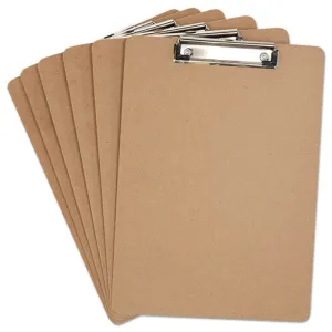 Universal® Hardboard Clipboard with Low-Profile Clip, 0.5" Clip Capacity, Holds 8.5 x 11 Sheets, Brown, 6/Pack