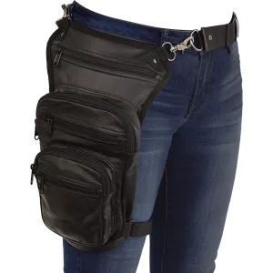 VA562 Black Carry Leather Thigh Bag with Waist Belt and concealed Gun Pocket
