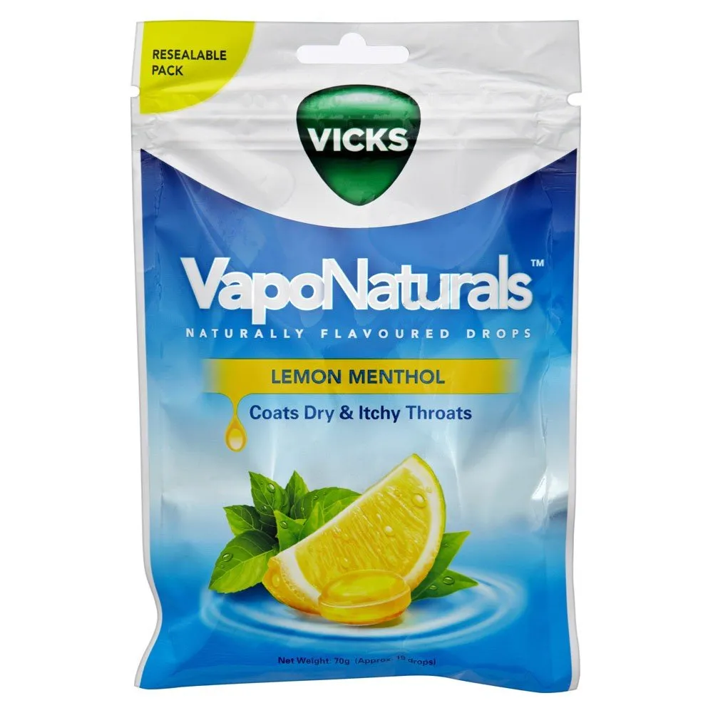 Vicks VapoNaturals Lemon Menthol Throat Lozenges 19 Pack