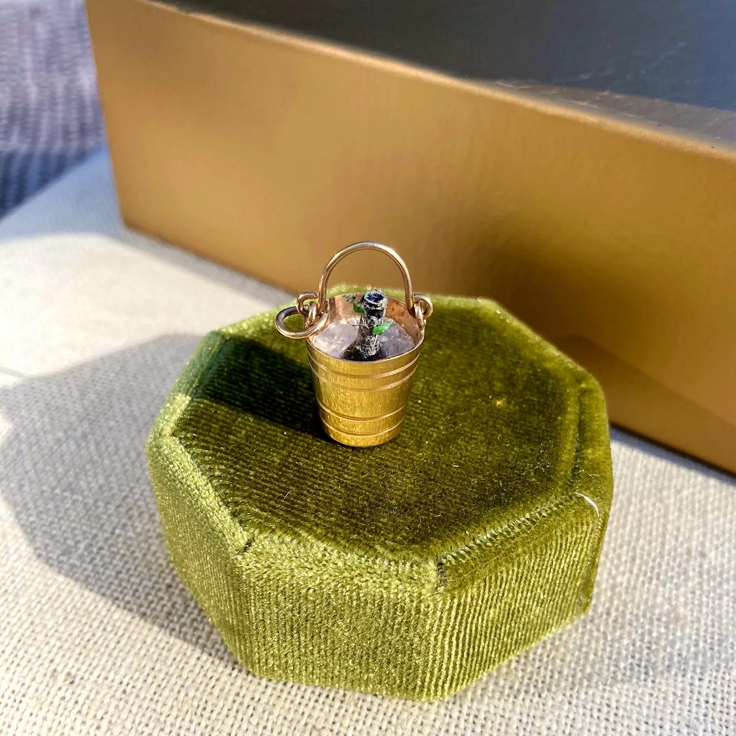 Vintage Champagne Bucket Charm, 14k