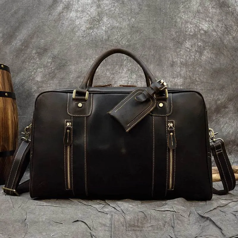 Vintage Crazy Horse Leather Duffle Bag – Fashion Handbag