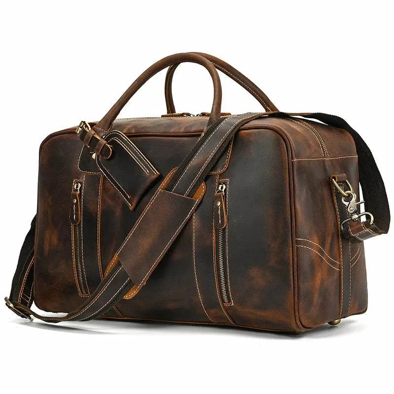 Vintage Crazy Horse Leather Duffle Bag – Fashion Handbag