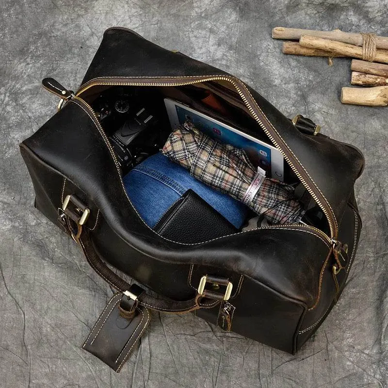 Vintage Crazy Horse Leather Duffle Bag – Fashion Handbag