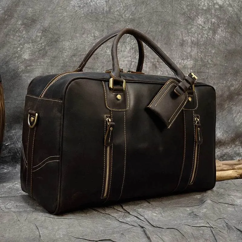 Vintage Crazy Horse Leather Duffle Bag – Fashion Handbag