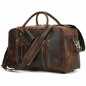 Vintage Crazy Horse Leather Duffle Bag – Fashion Handbag