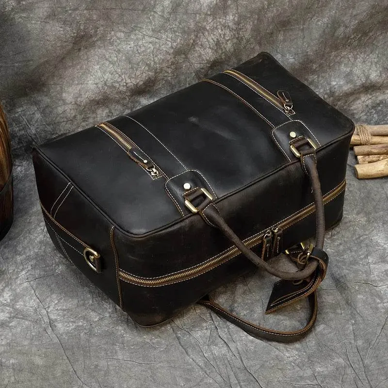Vintage Crazy Horse Leather Duffle Bag – Fashion Handbag