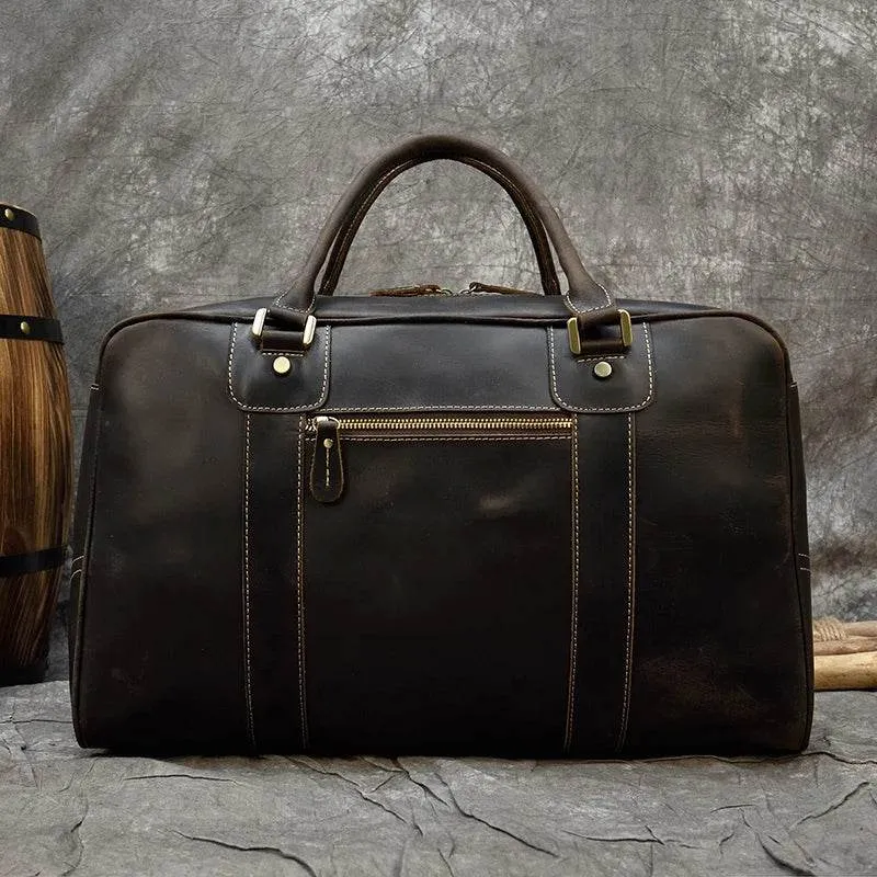 Vintage Crazy Horse Leather Duffle Bag – Fashion Handbag