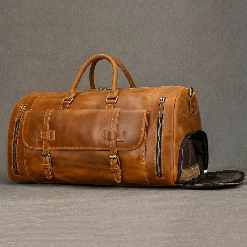 Vintage Fashion Leather Men’s Travel Duffel Bag Luggage