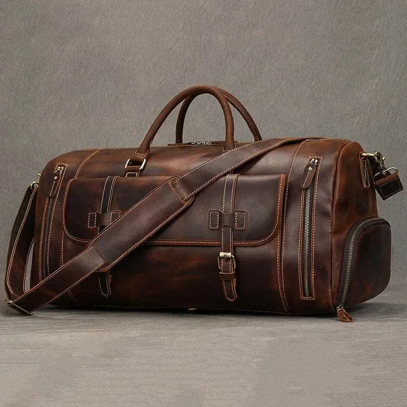 Vintage Fashion Leather Men’s Travel Duffel Bag Luggage