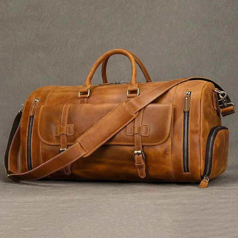 Vintage Fashion Leather Men’s Travel Duffel Bag Luggage