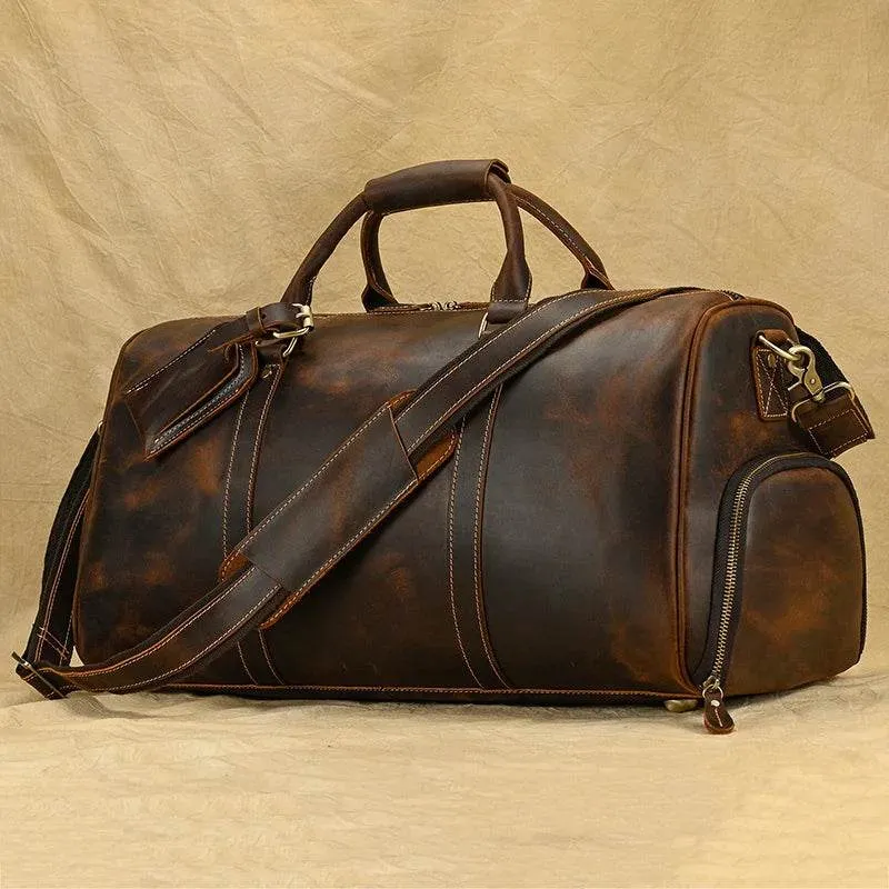 Vintage Fashion Leather Men’s Travel Duffel Bag Luggage