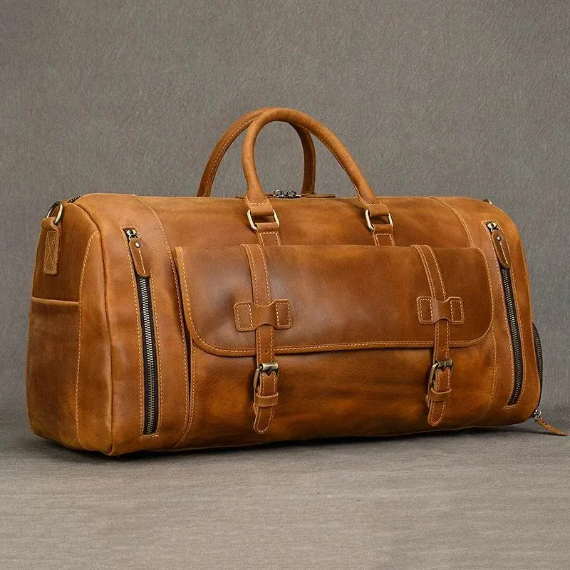 Vintage Fashion Leather Men’s Travel Duffel Bag Luggage