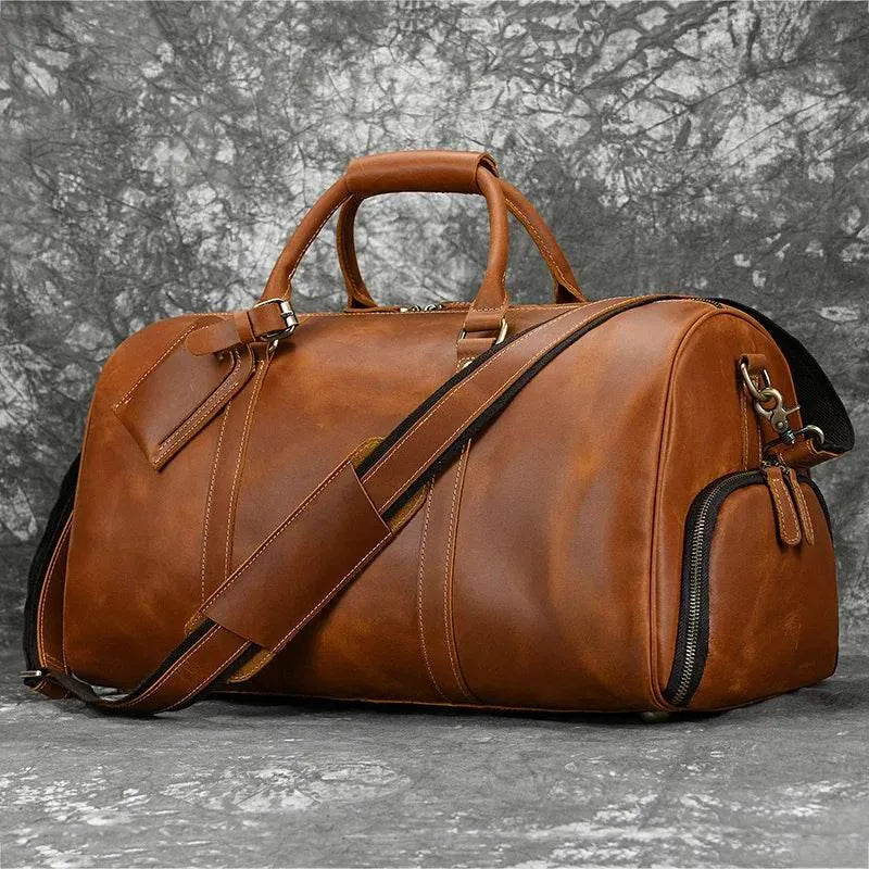 Vintage Fashion Leather Men’s Travel Duffel Bag Luggage