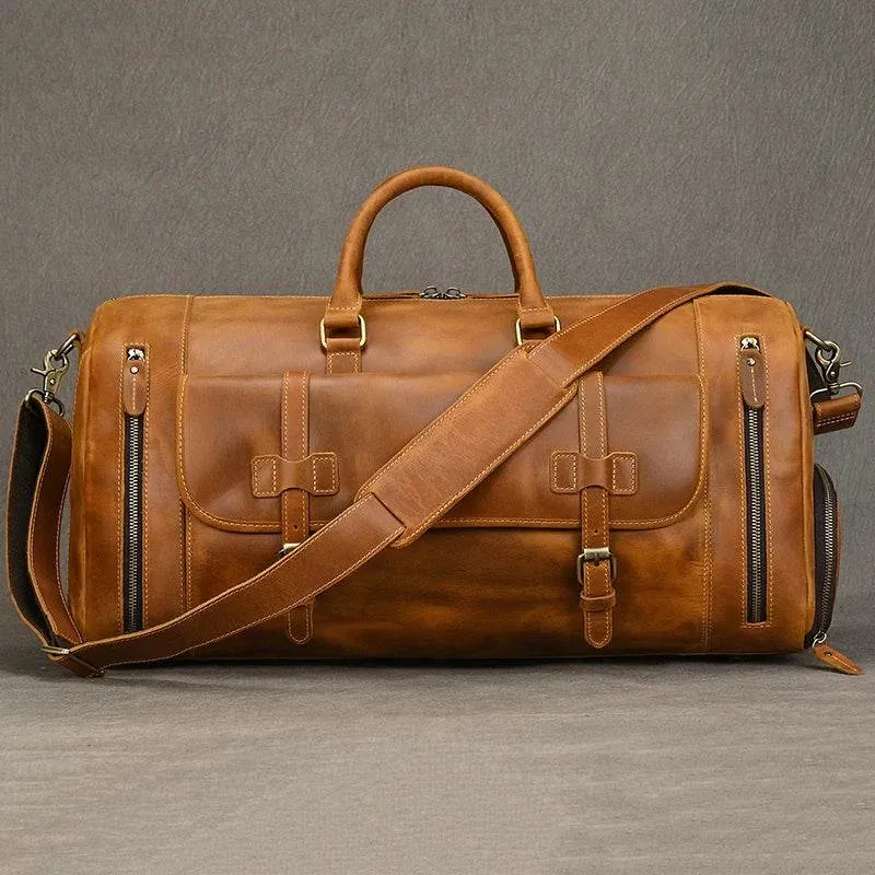 Vintage Fashion Leather Men’s Travel Duffel Bag Luggage