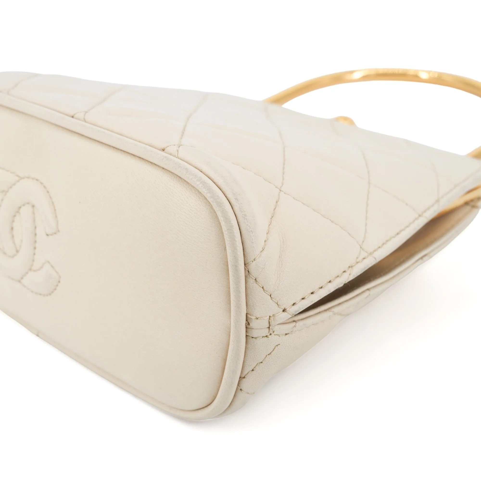 Vintage Gold Metal Top Handle Kelly Bag in Beige Lambskin