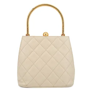 Vintage Gold Metal Top Handle Kelly Bag in Beige Lambskin