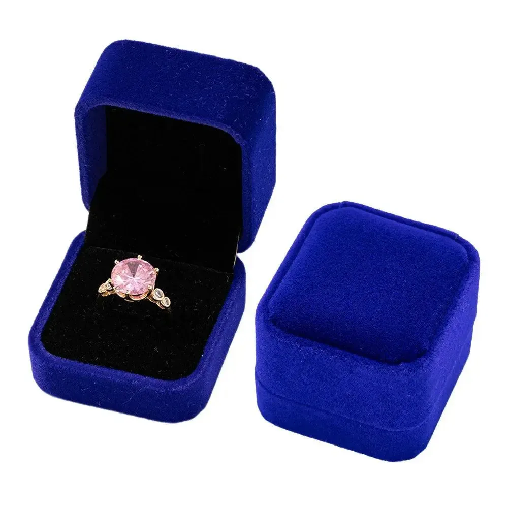 Vintage Hexagon Velvet Jewelry Single Ring Box Empty Case Holder for Engagement Wedding Ceremony Valentines Day Gift Organizer