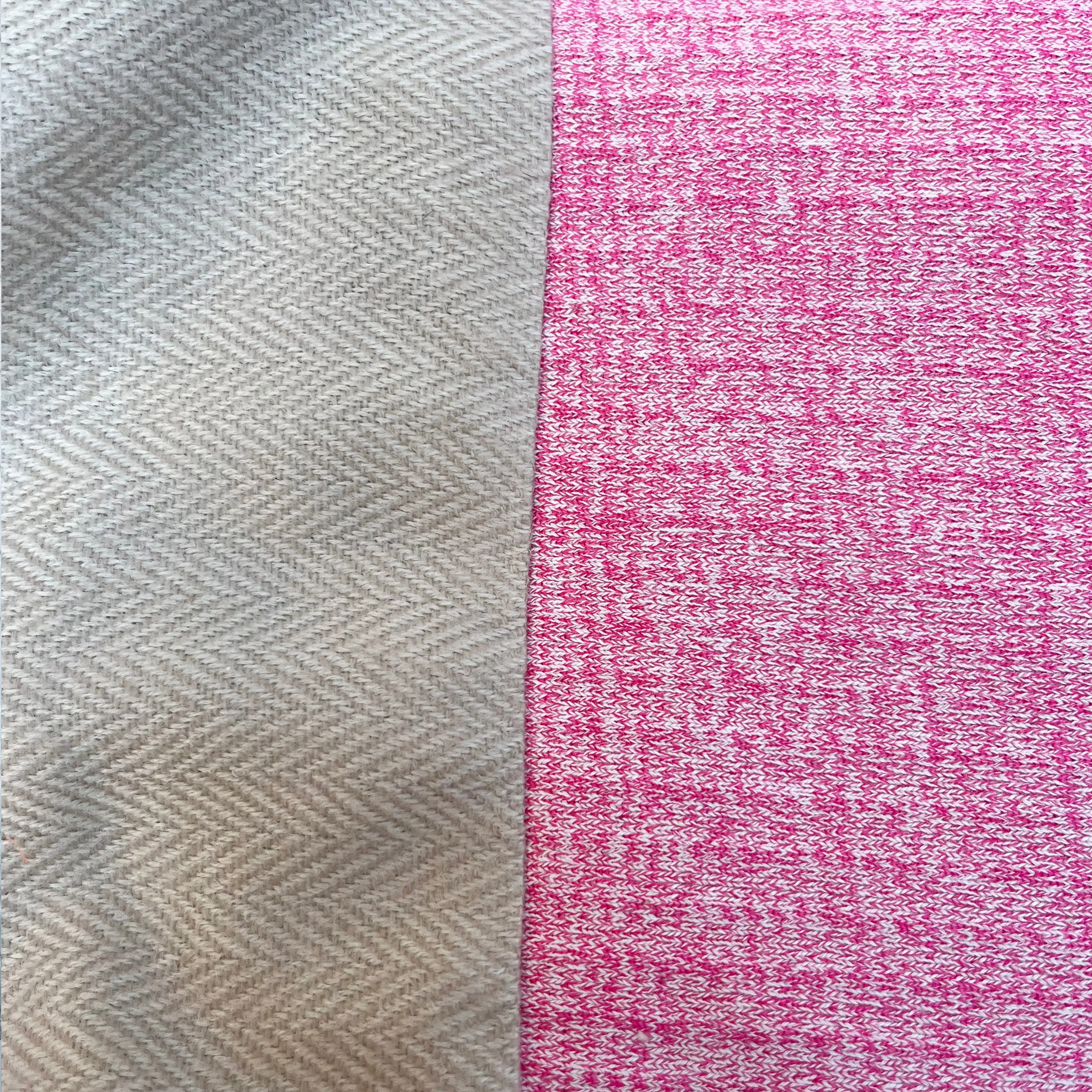 Vintage IKEA bag - cream, grey and pink stripes with silk patchwork lining
