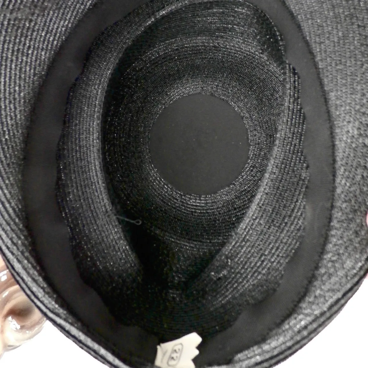 Vintage Ladies Bucket Hat Black Straw w/ Red Silk Flower Crown 1940s