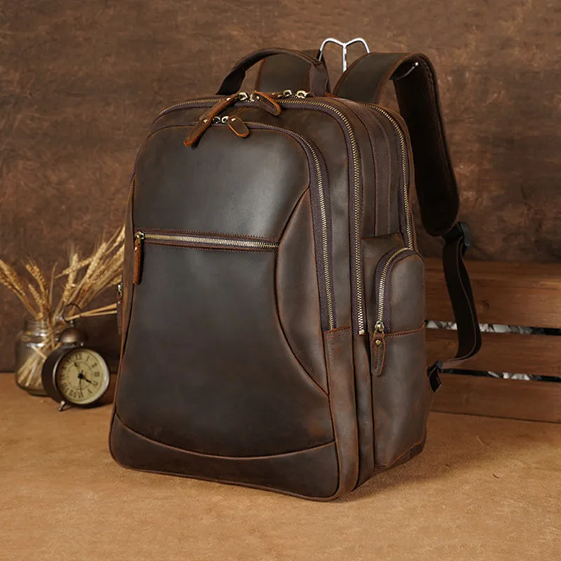 Vintage Leather Backpack Full Grain Crazy Horse Leather Travel Backpack Large Laptop Backpack Retro Rucksack