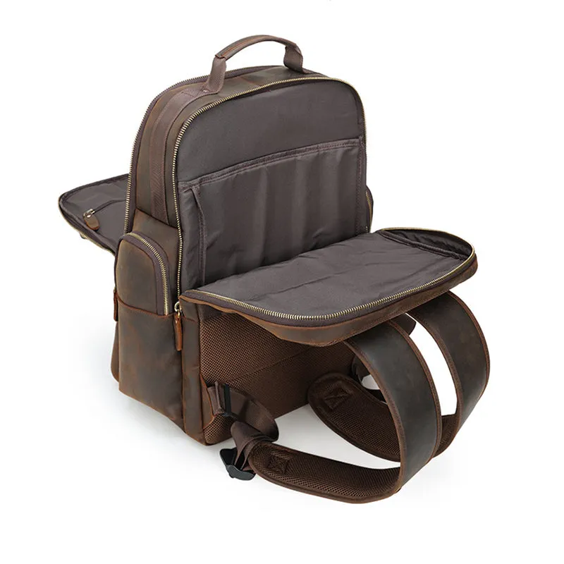 Vintage Leather Backpack Full Grain Crazy Horse Leather Travel Backpack Large Laptop Backpack Retro Rucksack