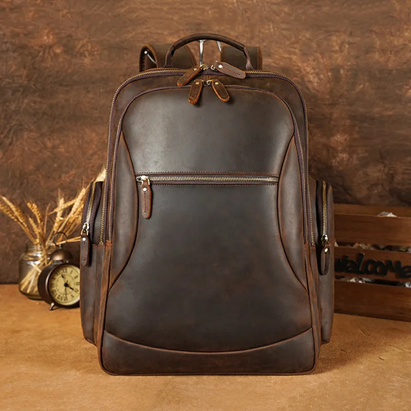 Vintage Leather Backpack Full Grain Crazy Horse Leather Travel Backpack Large Laptop Backpack Retro Rucksack