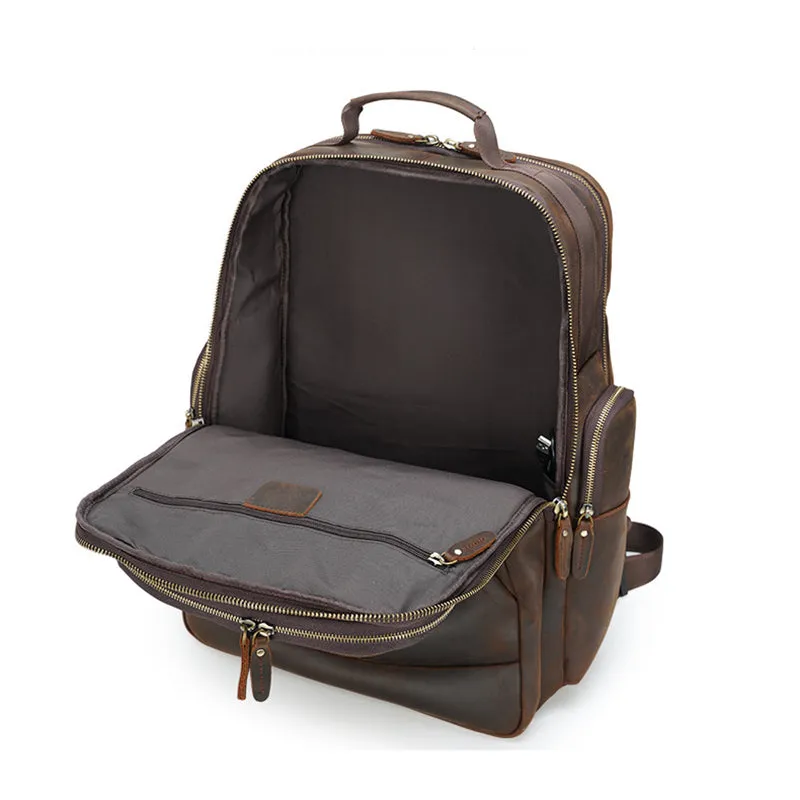 Vintage Leather Backpack Full Grain Crazy Horse Leather Travel Backpack Large Laptop Backpack Retro Rucksack