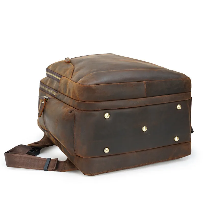 Vintage Leather Backpack Full Grain Crazy Horse Leather Travel Backpack Large Laptop Backpack Retro Rucksack