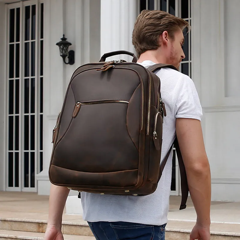 Vintage Leather Backpack Full Grain Crazy Horse Leather Travel Backpack Large Laptop Backpack Retro Rucksack