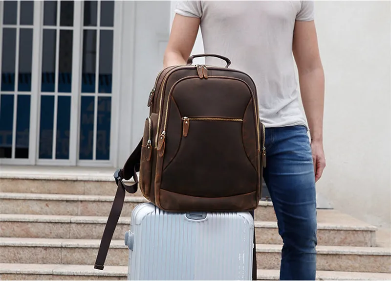Vintage Leather Backpack Full Grain Crazy Horse Leather Travel Backpack Large Laptop Backpack Retro Rucksack