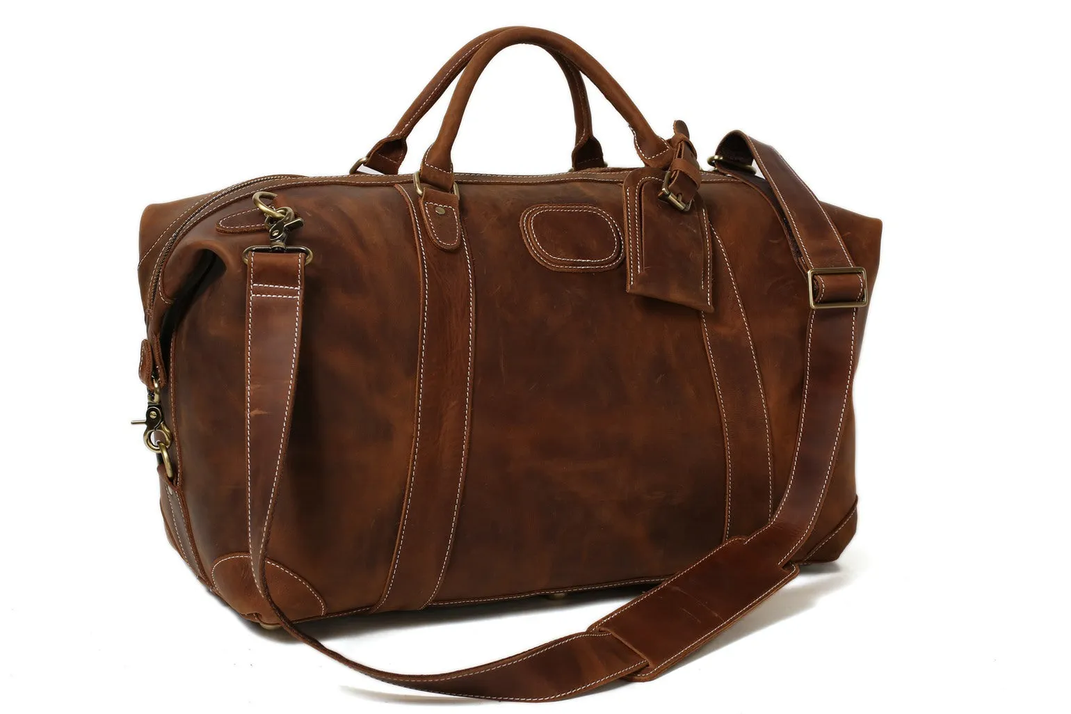 Vintage Leather Duffle Bag, Leather Travel Bag, Mens Weekend Bag