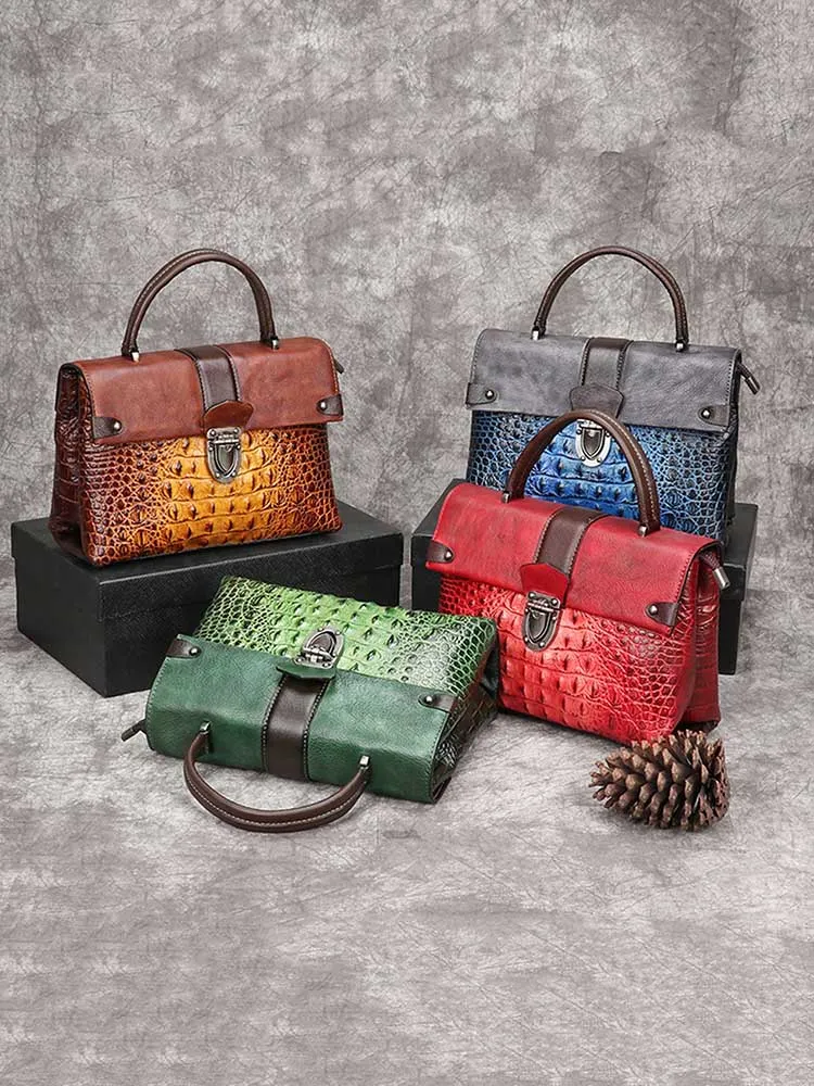 Vintage Leather Fashion Crocodile Pattern Handbag