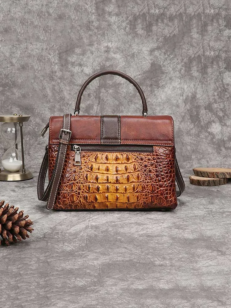 Vintage Leather Fashion Crocodile Pattern Handbag