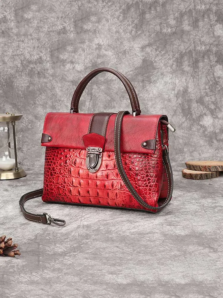 Vintage Leather Fashion Crocodile Pattern Handbag