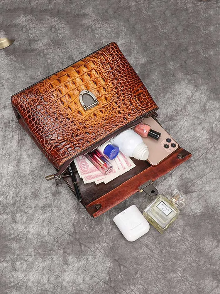 Vintage Leather Fashion Crocodile Pattern Handbag