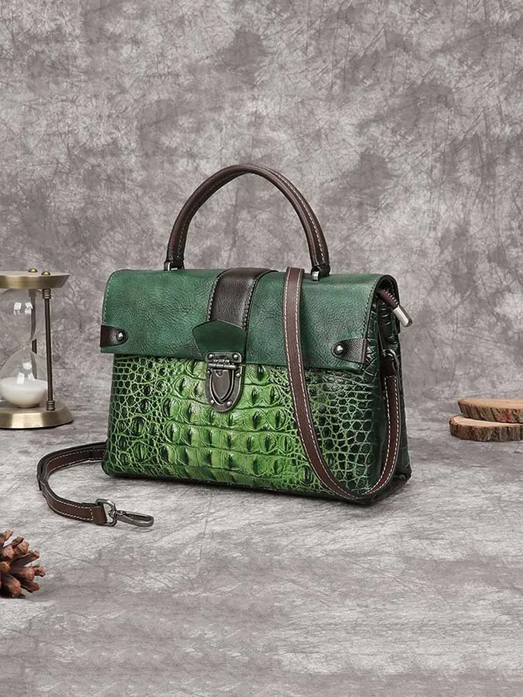 Vintage Leather Fashion Crocodile Pattern Handbag