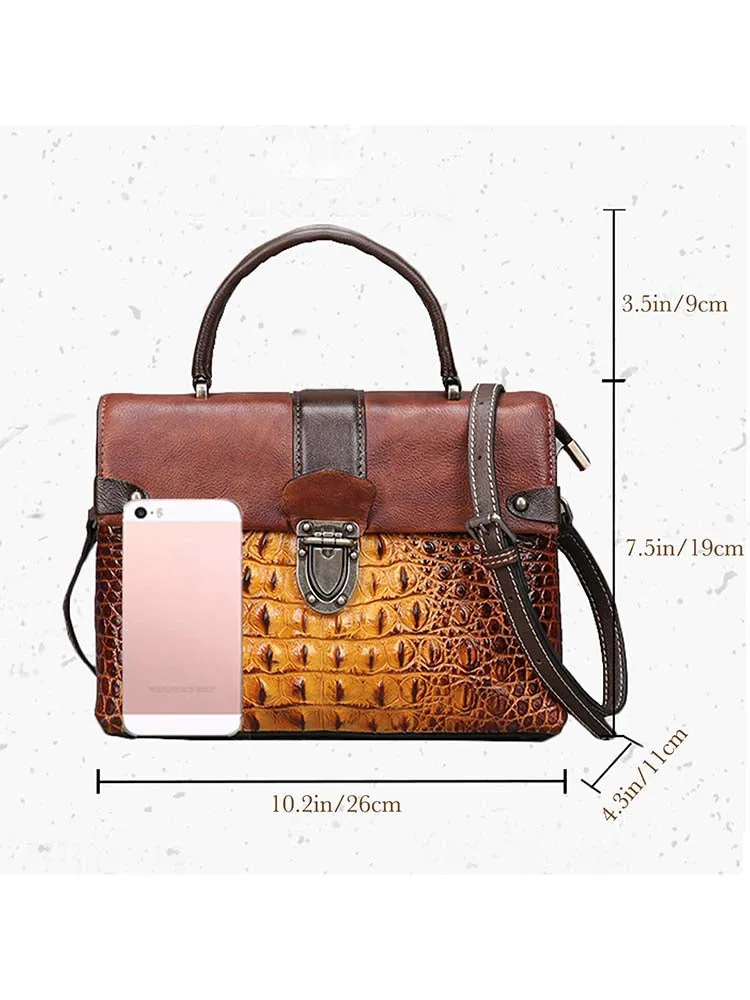 Vintage Leather Fashion Crocodile Pattern Handbag