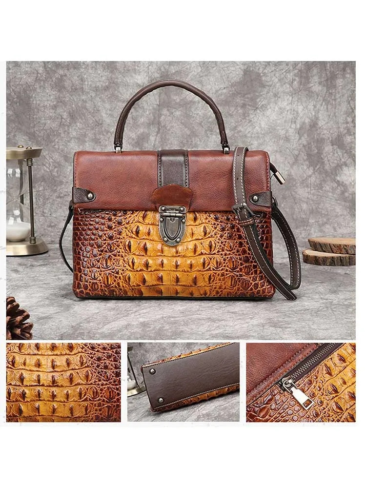 Vintage Leather Fashion Crocodile Pattern Handbag