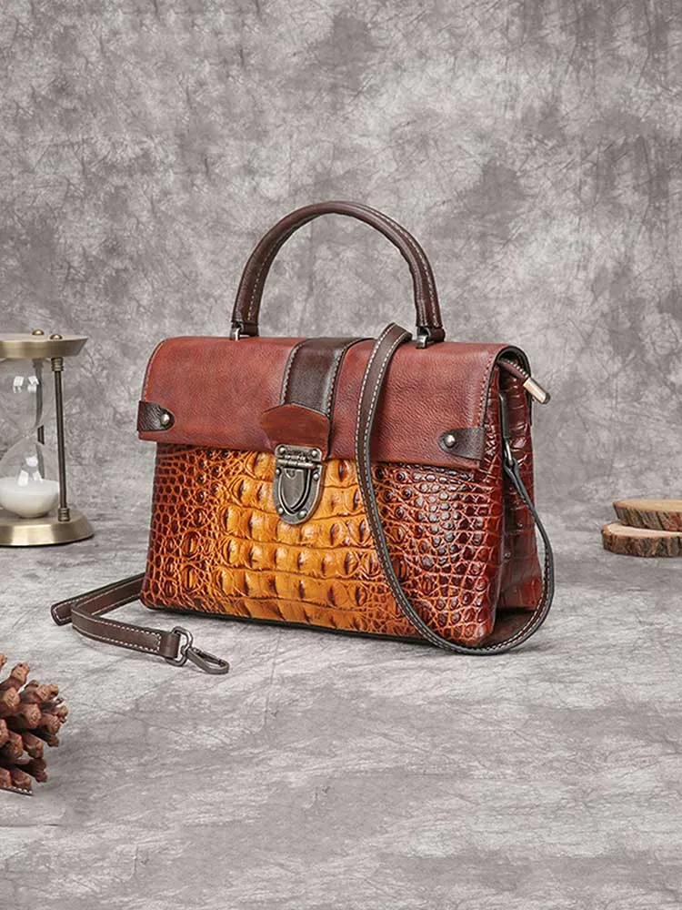 Vintage Leather Fashion Crocodile Pattern Handbag
