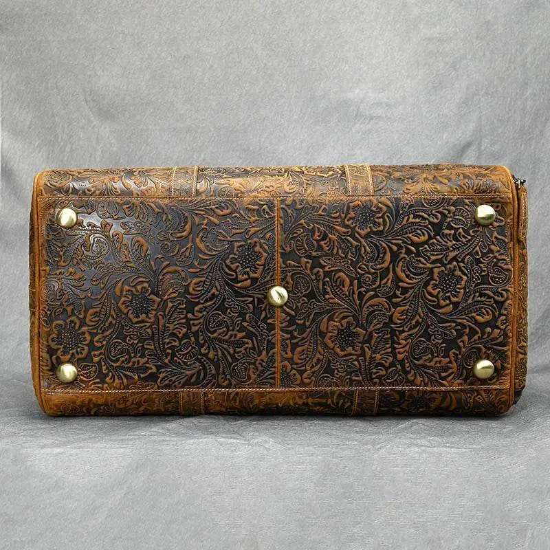 Vintage Leather Travel Bag for Men Large Capacity Hand Luggage