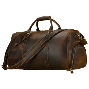 Vintage Leather Travel Bag for Men Large Capacity Hand Luggage