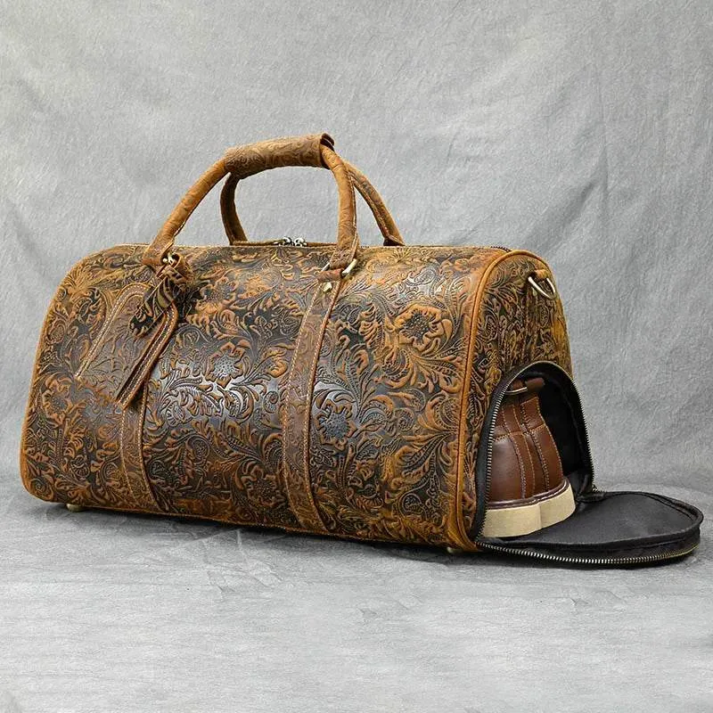 Vintage Leather Travel Bag for Men Large Capacity Hand Luggage