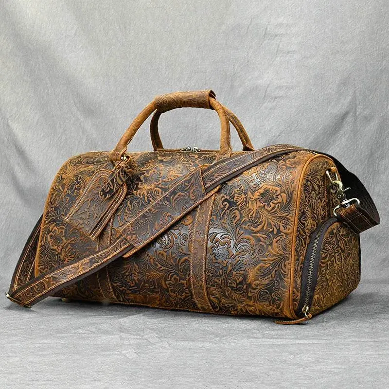 Vintage Leather Travel Bag for Men Large Capacity Hand Luggage