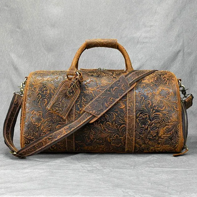 Vintage Leather Travel Bag for Men Large Capacity Hand Luggage