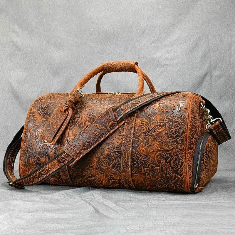 Vintage Leather Travel Bag for Men Large Capacity Hand Luggage