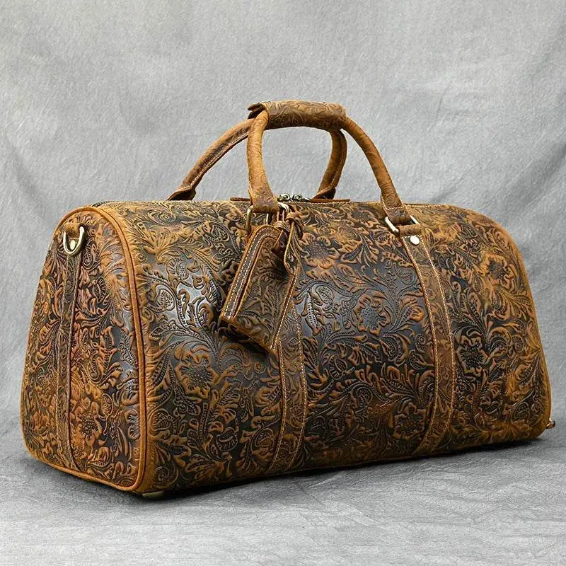 Vintage Leather Travel Bag for Men Large Capacity Hand Luggage